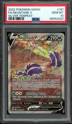 Pokemon Card PSA 10 Skuntank V 181/195 Silver Tempest Alt Art Full Art Holo 2022 - Image 1