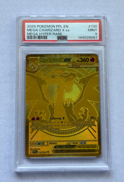 2025 POKEMON PFL EN MEGA CHARIZARD X ex MEGA GOLD HYPER RARE #130 PSA 9 MINT - Image 1