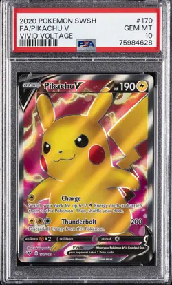 2020 POKEMON SWORD & SHIELD VIVID VOLTAGE #170 FULL ART/PIKACHU V PSA 10 - Image 1
