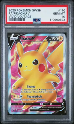 2020 POKEMON SWORD & SHIELD VIVID VOLTAGE #170 FULL ART/PIKACHU V PSA 10 - Image 1