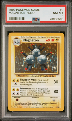 1999 POKEMON GAME BASE SET UNLIMITED #9 MAGNETON HOLO PSA 8 NM - Vintage WOTC - Image 1