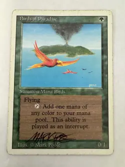 Birds of Paradise, MTG- Revised, Played, Mark Poole Signature - Image 1