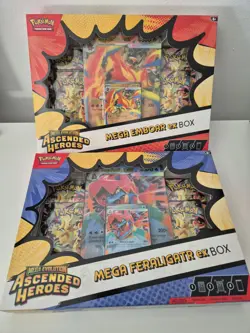 Pokemon TCG Ascended Heroes Mega Emboar & Mega Feraligatr Ex Box (New Sealed) - Image 1