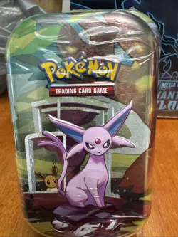 Pokemon TCG Scarlet Violet Prismatic Evolutions Mini-Tin ESPEON ART 2 Packs - Image 1