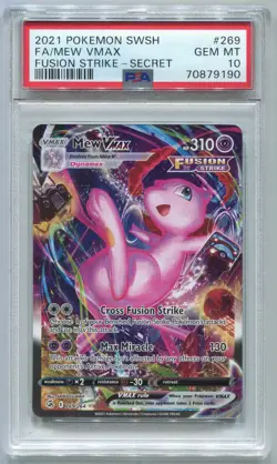 2021 Pokemon SWSH Fusion Strike Secret #269 FA Mew VMAX PSA 10 GEM MINT - Image 1