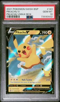 2021 POKEMON SWSH BLACK STAR PROMO PIKACHU VMAX BOX #143 PIKACHU V PSA 10 - Image 1