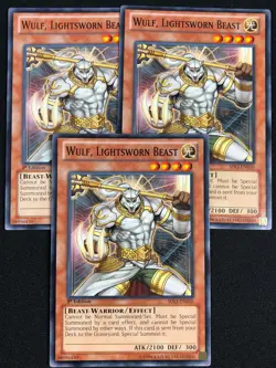 YUGIOH WULF LIGHTSWORN BEAST SDLI-EN010 1ST COMMON X3 (NM) - Image 1