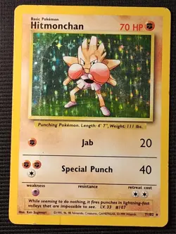 Hitmonchan 7/102 Holo Holo Rare Base Set Unlimited Pokemon DMG - Image 1