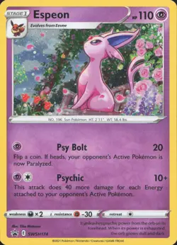 Espeon SWSH174 Holo Swirl Promo Sword & Shield Promo Pokemon Near Mint - Image 1