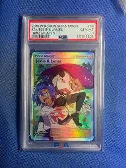 2019 Pokemon Sun & Moon FA/Jessie & James Hidden Fates #68 PSA 10 GEM MT - Image 1