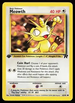 Meowth 62/82 1st Edition Common Team Rocket Pokemon Card - Image 1