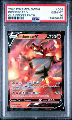 Pokemon Champions Path # 008 Incineroar V PSA 10 Card! GEM MINT! Trusted Seller! - Image 1
