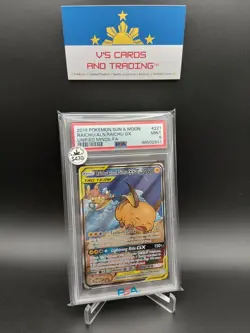 2019 POKEMON SUN & MOON UNIFIED MINDS #221 RAICHU / ALOLAN RAICHU GX PSA 9 - Image 1