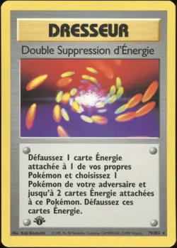 1999 Pokemon FRENCH 1st Edition Base Set Double Suppression d’Energie 79/102 EX - Image 1