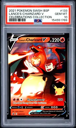 2021 POKEMON SWSH BLACK STAR PROMO #133 LANCE'S CHARIZARD V PSA 10 - Image 1