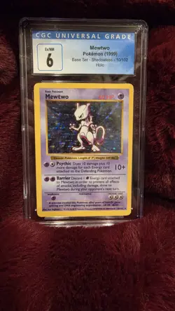 Pokemon TCG Mewtwo Base Set Shadowless Holo CGC 6 - Image 1