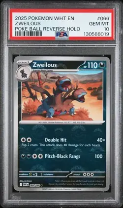 2025 Pokemon WHT EN Zweilous PSA 10 GEM POKE BALL REVERSE HOLO #066 - Image 1