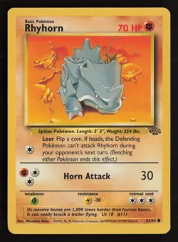 Pokemon TCG Rhyhorn 61/64 Jungle Unlimited Common - Image 1