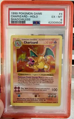1999 Pokemon Base Set Charizard Shadowless Holo Rare Card 4/102 PSA 6 EX-MT - Image 1