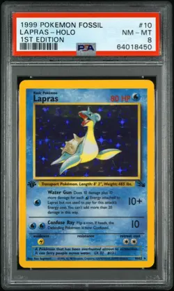1999 WOTC POKEMON FOSSIL 1ST EDITION LAPRAS 10/62 HOLO RARE PSA 8 - Image 1