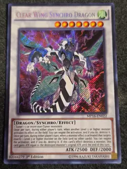 Yugioh Clear Wing Synchro Dragon MP16-EN022 Secret Rare LP - Image 1