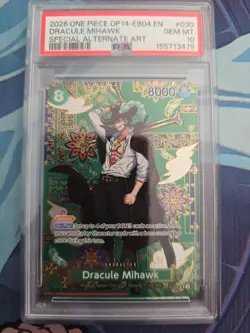 PSA 10 Dracule Mihawk (SP Alt) The Azure Sea's Seven OP12-030 EN One Piece B13 - Image 1