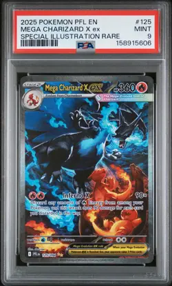 2025 POKEMON PFL EN-PHANTASMAL FLAMES #125 MEGA CHARIZARD X EX PSA 9 - Image 1