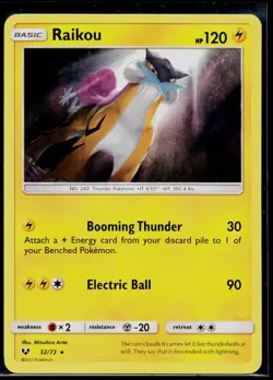Raikou 32/73 Holo Rare Shining Legends Pokemon Holo Lightly Played - Image 1