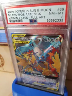 2019 Pokemon Moltres Zapdos Articuno GX 66/68 FULL ART Hidden Fates - PSA 8 - Image 3