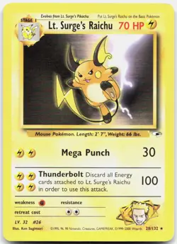 Pokemon TCG Lt. Surge's Raichu Gym Heroes Rare 028/132 Unlimited - Image 1