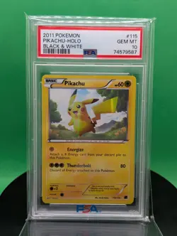PSA 10 Pikachu 115/114 Black & White Secret Holo Rare 2011 English Pokemon Card - Image 1
