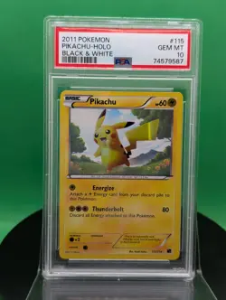 PSA 10 Pikachu 115/114 Black & White Secret Holo Rare 2011 English Pokemon Card - Image 3