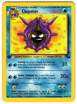 Cloyster - 32/62 - 1999 1st Edition Uncommon Fossil Pokemon Card MP - Image 1