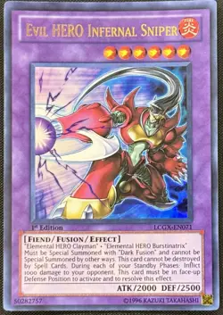 Yugioh Evil Hero Infernal Sniper 1st Edition Ultra Rare LCGX-EN071 NM - Image 1
