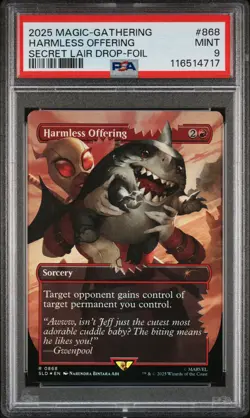 2025 MTG SECRET LAIR DROP MARVEL'S DEADPOOL-FOIL #0868 HARMLESS OFFERING PSA 9 - Image 1