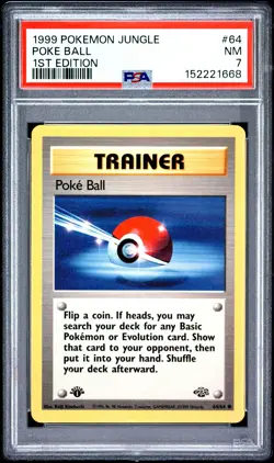 Poke Ball 64/64 1st Edition Jungle Pokemon PSA 7 - Image 1