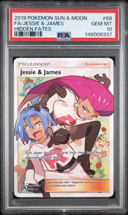 2019 POKEMON SUN & MOON HIDDEN FATES #68 FULL ART/JESSIE & JAMES PSA 10 - Image 1