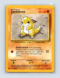 Sandshrew 62/102 Common Base Set Unlimited Pokemon Lightly Played - Image 1