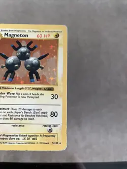 1999 Pokemon Base Set Shadowless Magneton Holo 9/102 HEAVILY PLAYED - Image 4