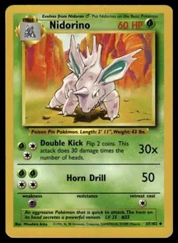 POKEMON NIDORINO BASE SET UNLIMITED 37/102 UC MP - Image 1