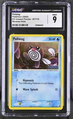 Pokemon Poliwag EX Unseen Forces 67/115 Reverse Holo CGC 9 Mint - Image 1