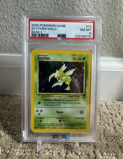 2000 Pokemon TCG Scyther 17/130 Base Set 2 Holo Rare PSA 8 English - Image 1