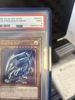 Yu-Gi-Oh Blue-Eyes White Dragon OP28-EN001 Euro Ultimate Rare PSA9 - Image 4