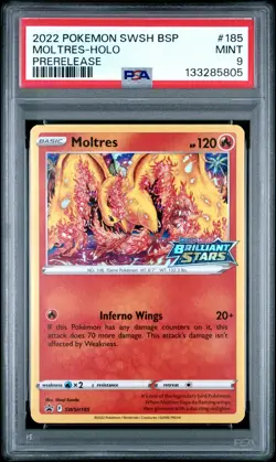 2022 POKEMON SWSH BLACK STAR PROMO PRERELEASE #185 MOLTRES-HOLO PSA 9 - Image 1