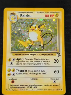 Pokemon TCG Raichu 016/130 Base Set 2 Holo Rare EN 2000 WotC - Image 1