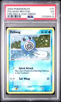 2004 POKEMON EX FIRE RED & LEAF GREEN #75 POLIWAG-REVERSE FOIL PSA 5 - Image 1