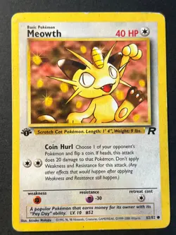 Meowth 62/82 1st Edition Rare Team Rocket - WOTC Pokemon Card LP - - Image 1