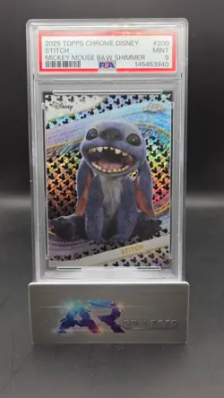 2025 Topps Chrome Disney Stitch Mickey B&W Shimmer Refractor #/101 PSA 9 - Image 1