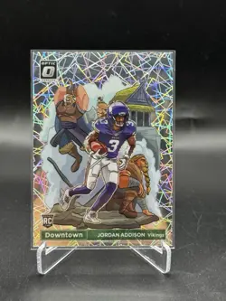 2023 Panini Donruss Optic Downtown Jordan Addison #D-18 Vikings Rookie Prizm - Image 1