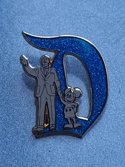 Key to Disneyland 70th Anniversary D Pin PARTNERS STATUE WALT & MICKEY Glitter - Image 1